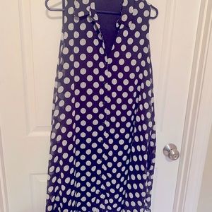 Blue & White Polka Dot Dress with Collar & Pocket